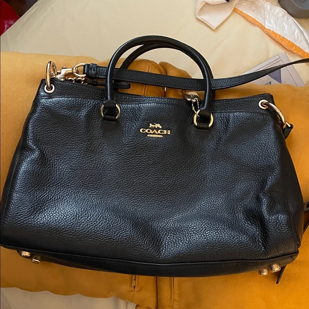 Coach Black Pebbled Leather Satchel with Gold Hardware